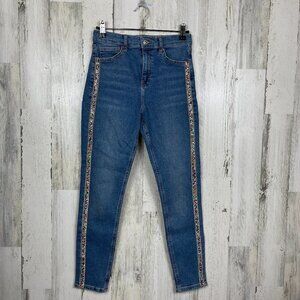Topshop Moto Jamie denim jeans beaded tuxedo stripe size 28